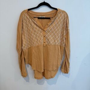 We the Free Free Spirit Embroidered Knit Oversized Henley Top Womens XS Boho